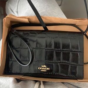 Coach black crocodile print crossbody bag
